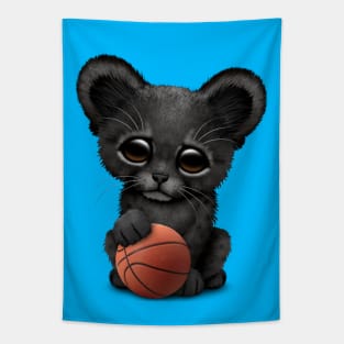 Black Panther Cub Playing With Basketball Tapestry