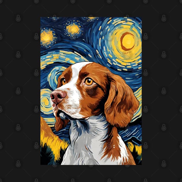 Cute Brittany Spaniel Dog Breed Painting in a Van Gogh Starry Night Art Style by Art-Jiyuu