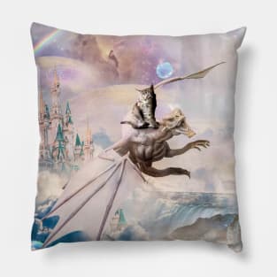 Space Cat Riding Flying Dragon Pillow