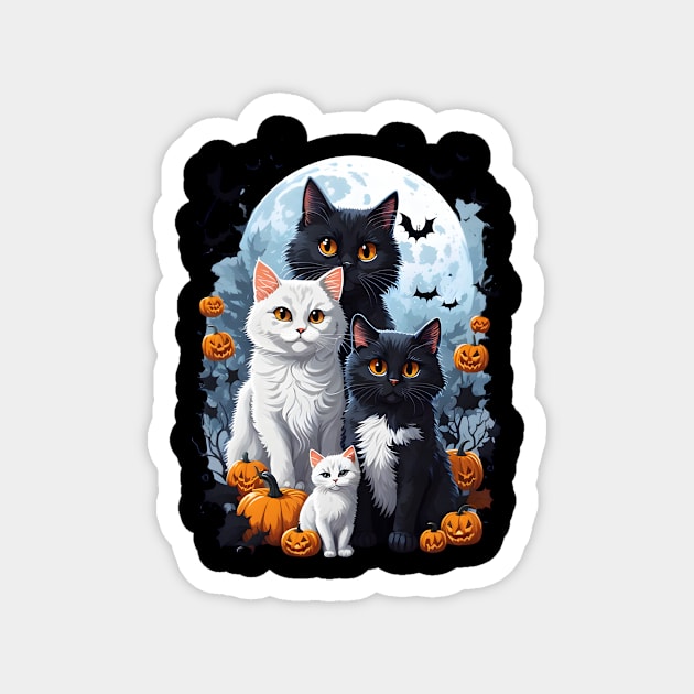 "Harmonious Halloween: Cat Lovers Under the Big Full Moon with Black and White Couple Cats" Magnet by Ratchyshop