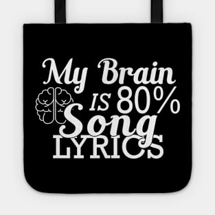 Music Lover - My brain is 80% song lyrics Tote