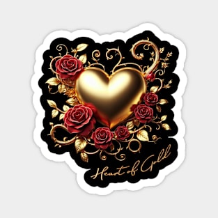 Heart of Gold With Red Roses for Valentine's Day Magnet