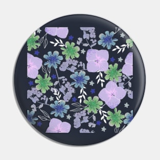 Pressed Flowers green and blue Pin