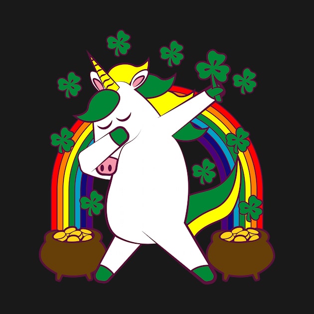 Dabbing St Patricks Day Unicorn Shamrock Rainbow by QQdesigns