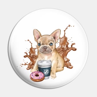 Bulldog puppy and coffee Pin