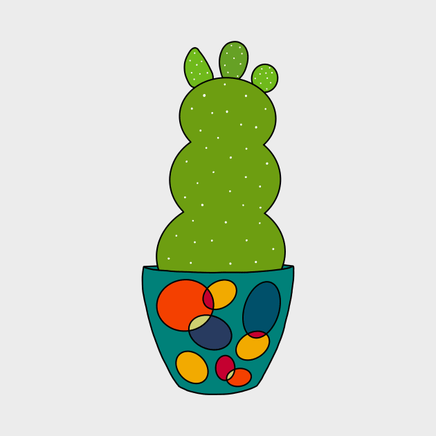 Cute Cactus Design #124: Curvy Cactus In Retro Pot by DreamCactus