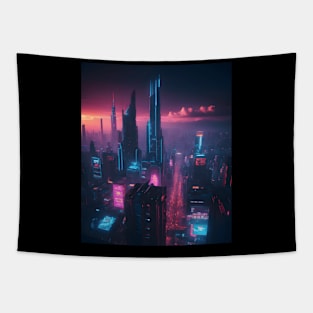 Cyberpunk City Aesthetic Futuristic Tapestry