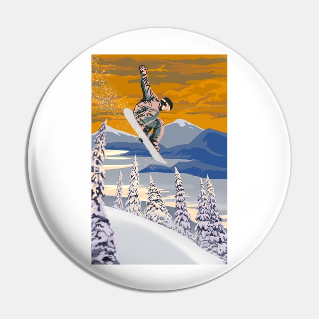 Retro style Snowboard poster art Pin by SFDesignstudio