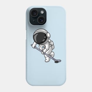 Cute Astronaut Playing Hockey Cartoon Phone Case