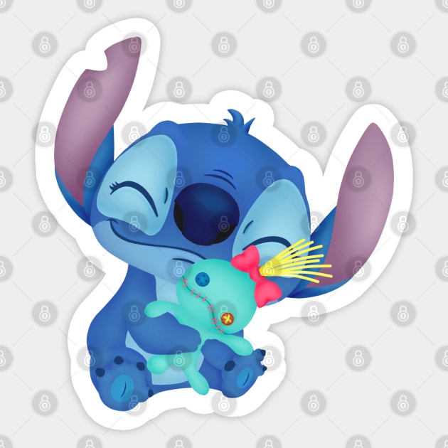 Cute Stitch Hugging Scrump Plush Doll Fanart - Cute Stitch Hugs Scrump Plush  Doll - Posters and Art Prints