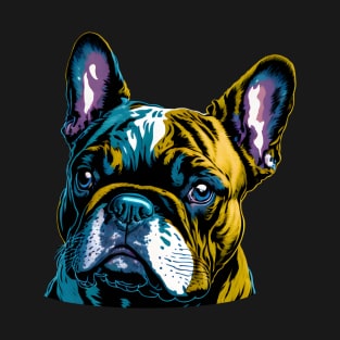 Yellow and Teal French Bulldog Face T-Shirt