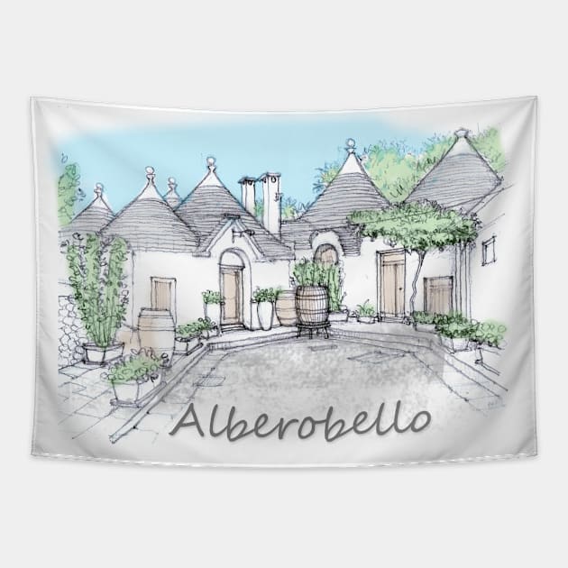 Alberobello-trulli-Puglia Tapestry by manisketcher