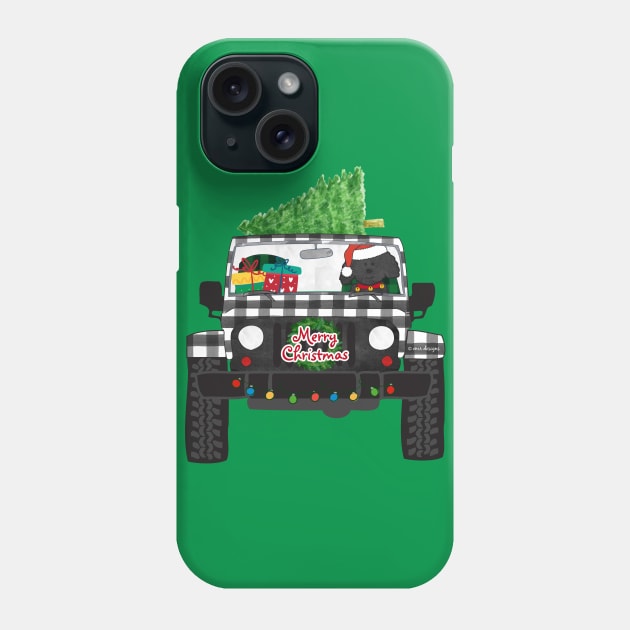 Cartoon Labradoodle Black Buffalo Plaid Merry Christmas Jeep Phone Case by EMR_Designs