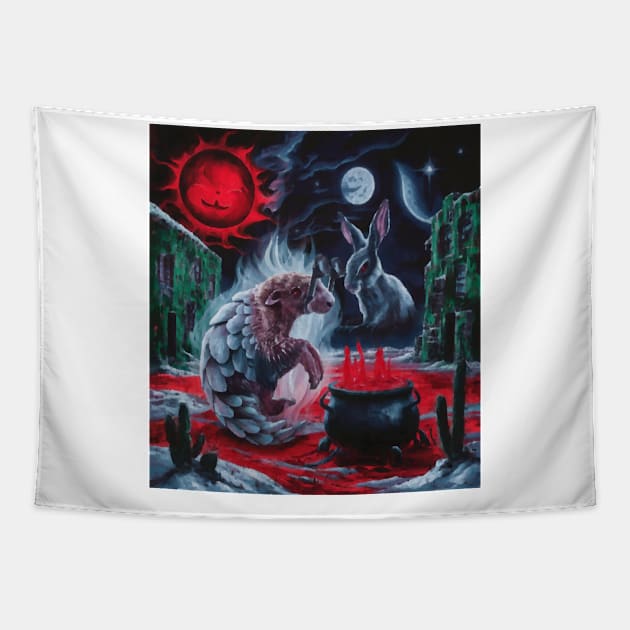 AI generated Pangolin haunted with solar eclipse bunny Tapestry by Catbrat