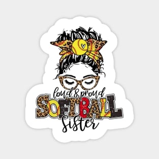 Softball Sister Leopard   Loud And Proud Softball Sister Magnet