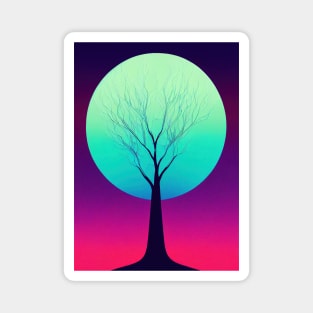 Lonely Tree Under a Blue Full Moon -Vibrant Colored Whimsical - Abstract Minimalist Bright Colorful Nature Poster Art of a Leafless Branches Magnet