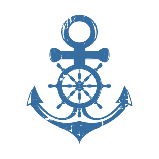 Blue Anchor and Ship wheel, nautical, maritime T-Shirt