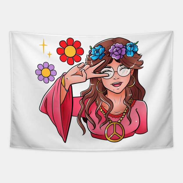 hippie girl Tapestry by Ninja banana