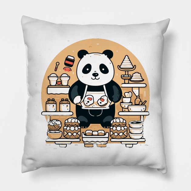 Panda Food Passion: Restaurant Ramen Panda Feast Mode: Culinary Cuteness Pillow by Kibo2020