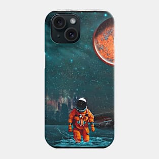 Astronaut Crash Landing on Alien Planet with Orange Moon Phone Case