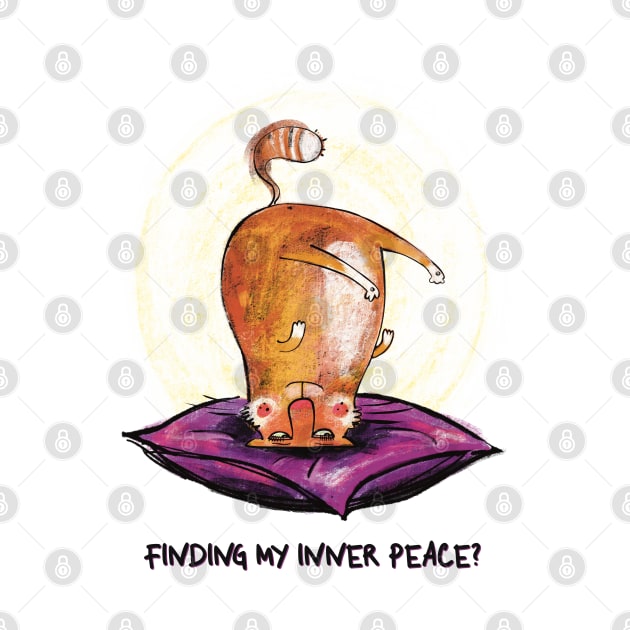 Funny orange, ginger, Cat trying to find inner peace with yoga by marina63