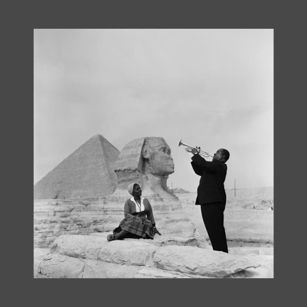 Black and White Photo of Louis Armstrong at the Egyptian Sphinx by YoungsPrintShop