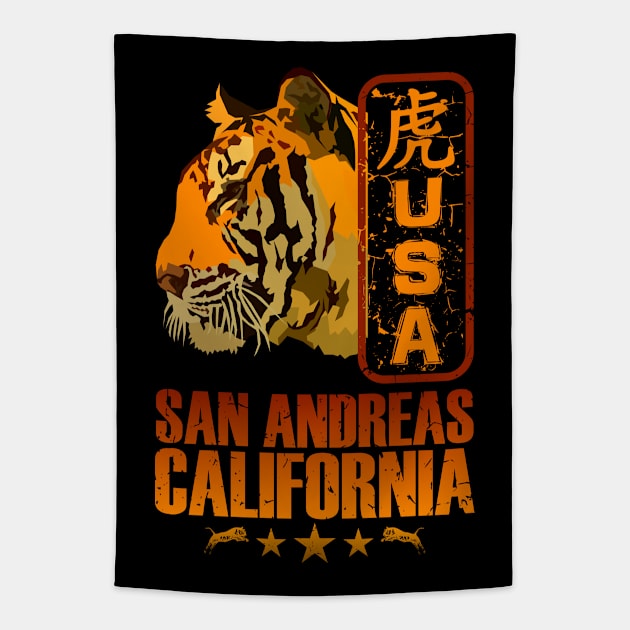 San Andreas California Tiger Cat Face, USA Wildlife Chinese Gift Tapestry by Jahmar Anderson