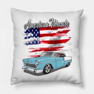 1955 Skyline Blue Chevy Bel Air American Muscle Print Pillow