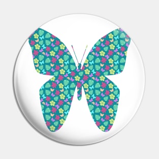 Dark Green Tropical Botanical Butterfly Pattern Pin