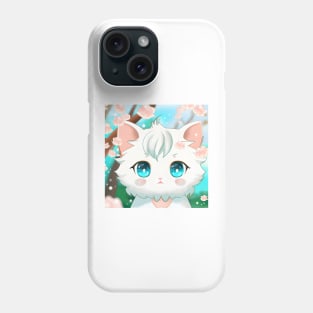 Anime Kawai White Kitten With Pink Flowers Phone Case