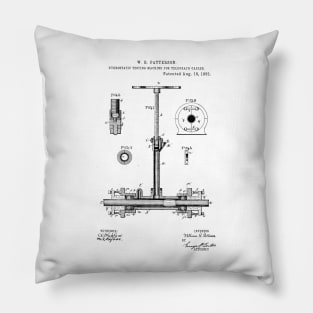 Machine for Telegraph Cables Vintage Patent Hand Drawing Pillow