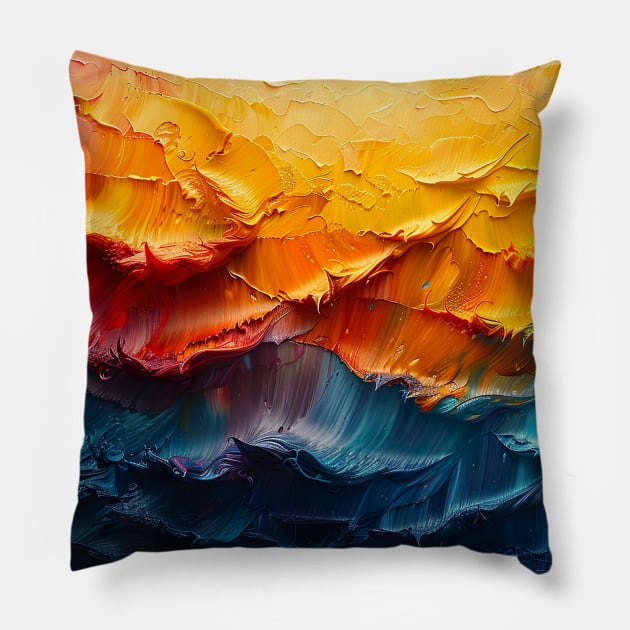 Beautiful abstract depiction of deep blue ocean in golden hour Pillow by UmagineArts