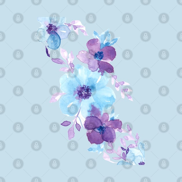 Watercolor Blue and Purple Flowers Blooming by DesignScape by Janessa