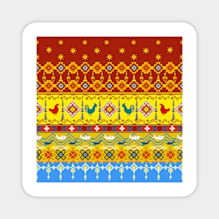 Cross Stitch, Ethnic Animal Pattern, Pixel Seamless Magnet