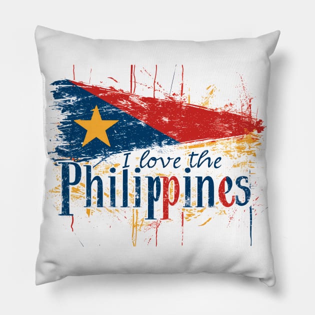 Philippines Vibes - Colourful palm trees and surfer Pillow by MLArtifex