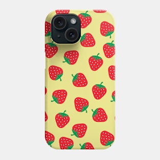 Cute Strawberry Pattern on Yellow Background Phone Case