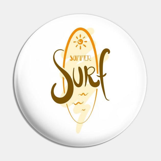 Summer Surf With The Sun And Surfing Board Pin by Artmoo