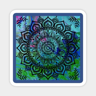 Fluid Art Design - Flip Cup Technique - Bright Colors Mandala Magnet