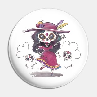 Dancing Day of the Dead La Calavera Catrina Pin