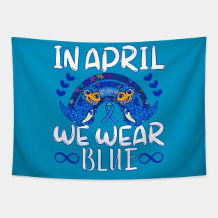 In April We Wear for Autism Awareness & Blue Puzzle Rainbow Tapestry