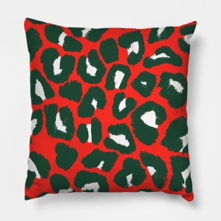 Christmas Holidays Themed Red and Green Leopard Print Pillow