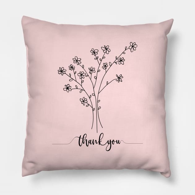 Thank you! Floral Line Art Pillow by Royal Tings