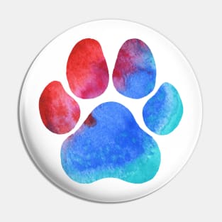Red and Blue Watercolor Paw Print Pin