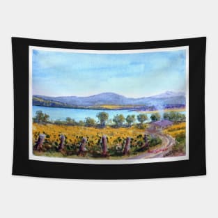 Tamar River Vineyard Tasmania - Watercolour Tapestry