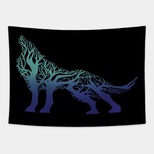 Wolf tree blend cute cool colorful Tapestry