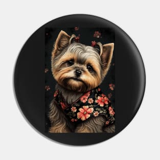 Super Cute Yorkshire Terrier Puppy Portrait - Japanese style Pin