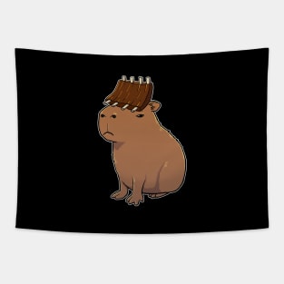 Capybara with Barbecue Ribs on its head Tapestry