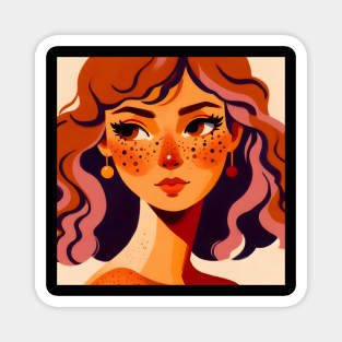 Redhead woman face with freckles portrait art Magnet