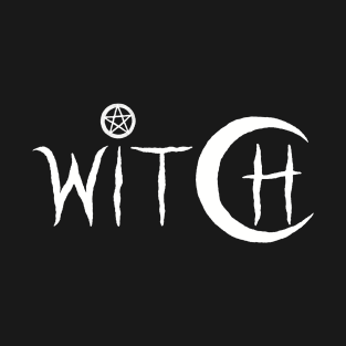 Witch, Moon and Pentagram (white version) typography lettering T-Shirt