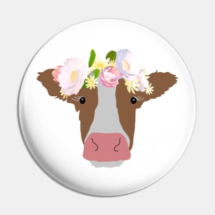 Cow with Flower Crown Pin